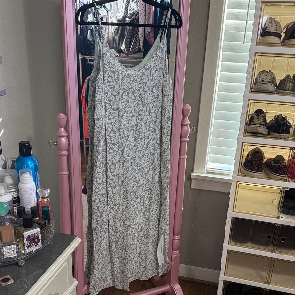 Everlane Gray Floral Maxi Lined Slip Dress